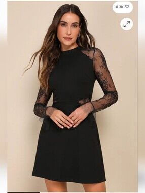 Lulu's Bragging Rights Lace Long Sleeve Skater Dress
